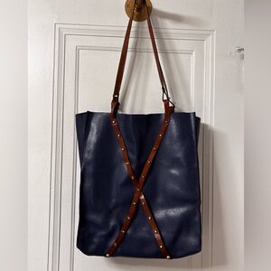 Pietro Alessandro blue and brown studded leather tote large